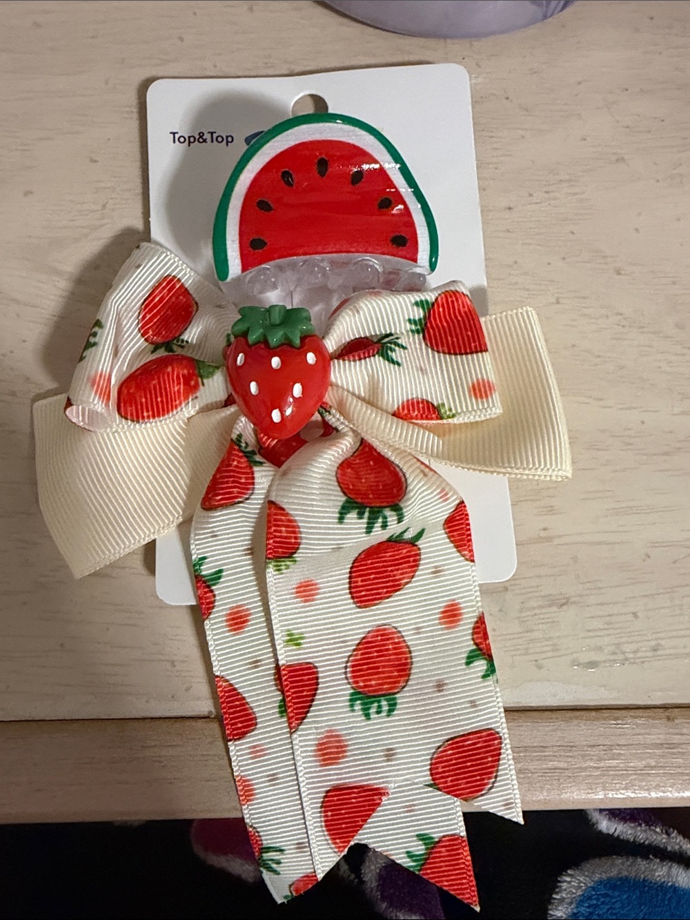 Cream and Red Watermelon&Strawberry Bow Hair Clip